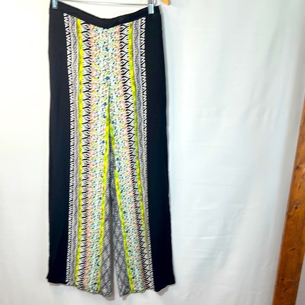 Xhilaration Womens Pants Size M floral Patchwork Boho Hippie Wide Leg Pockets